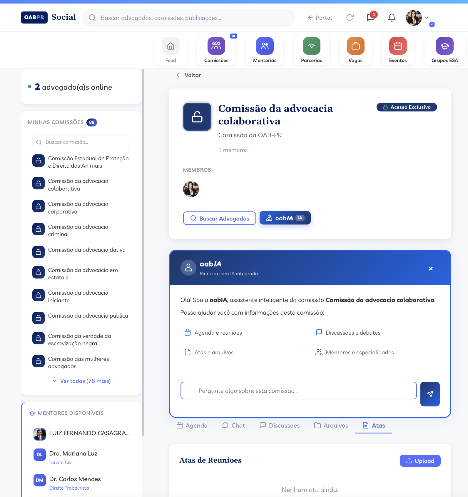 oabIA em acao dentro da comissão