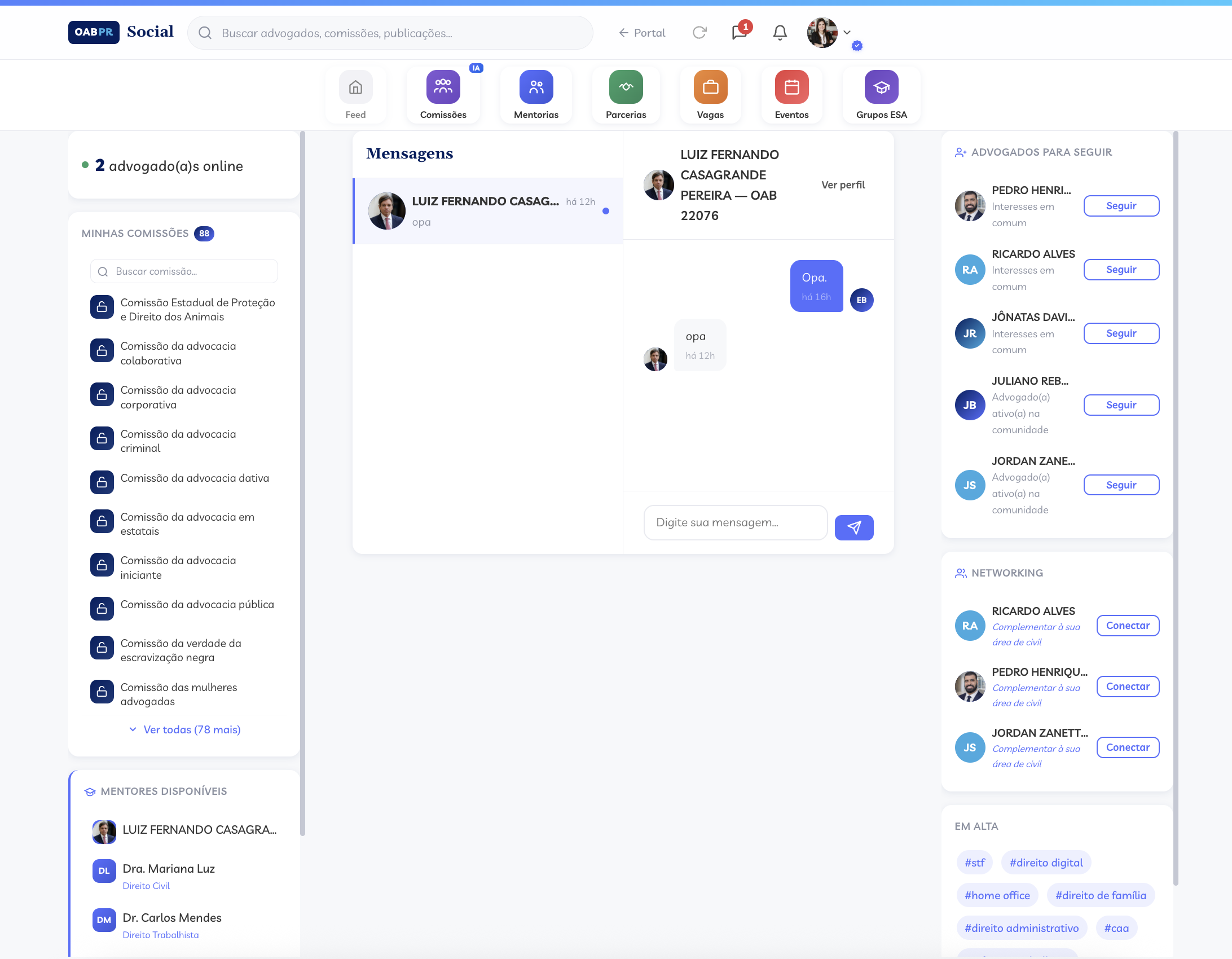 Mensagens entre advogados